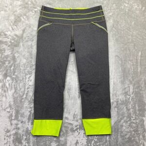 Athleta Vibe Relay Capri Leggings Charcoal Gray Neon‎ Yellow Athletic Workout  S